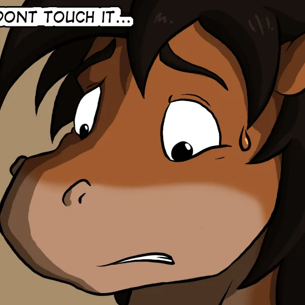 A close-up of Duncans face as he tries not to take things any further - a bead of sweat rolls down his temple.