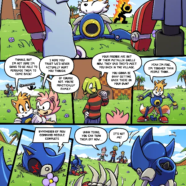 It is revealed that all of the attacking Metalix were actually tails and his friends wearing metalix bodies as armour for a combat drill. after everyone leaves, the bodies suddenly get up after receiving an unknown signal.
